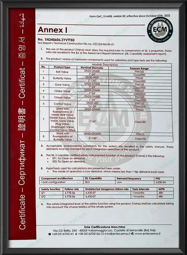 阀门SIL认证证书